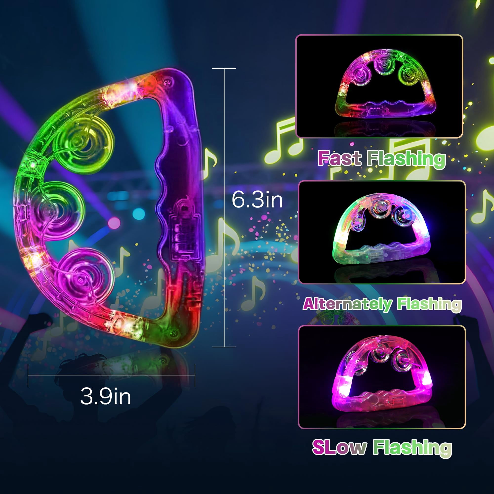 20 Pack Light Up Led Tambourine Glow In The Dark Handheld Percussion Musical Flashing Party Supplies For Adults Wedding Dance Floor Props Birthday Anniversaries Gifts (random Color)