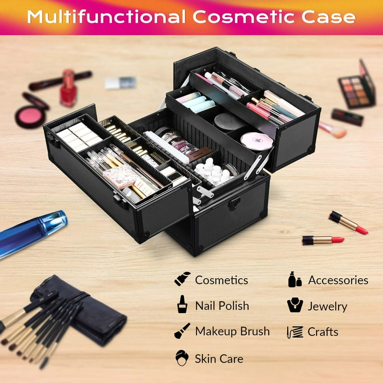 Byootique Portable Travel Makeup Case, Aluminum Cosmetic Train