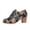 Black, variant on Women's Floral Embroidered Lace Up Oxford Heels, Round Toe Chunky Block Heel Dress Shoes, Vintage Printed Upper Non Slip Fashion Pumps