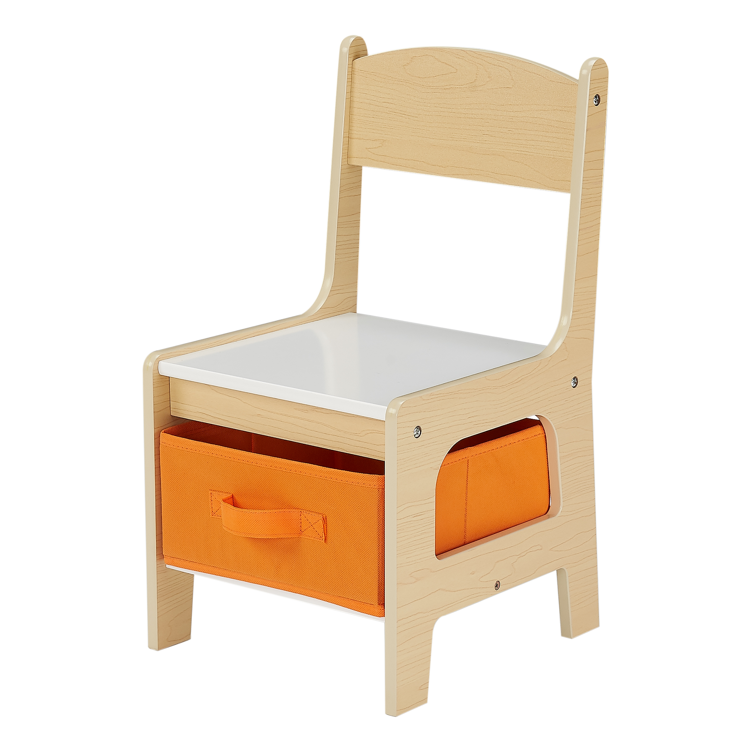 Senda Kids 3 Piece Wooden Storage Table and Chairs Set, White and Natural, Ages 3-7 - image 5 of 8