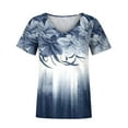 thumbnail image 5 of Summer Saving Wycnly Womens Blouses and Tops Dressy Fashion Going out Loose Fit Comfy Lightweight Ladies Tshirts Summer Floral V-Neck Short Sleeve Cute Tees Tops Navy s, 5 of 5