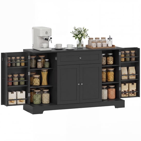 HOMCOM Sideboard Buffet Cabinet, Small Kitchen Pantry with Door Racks Black