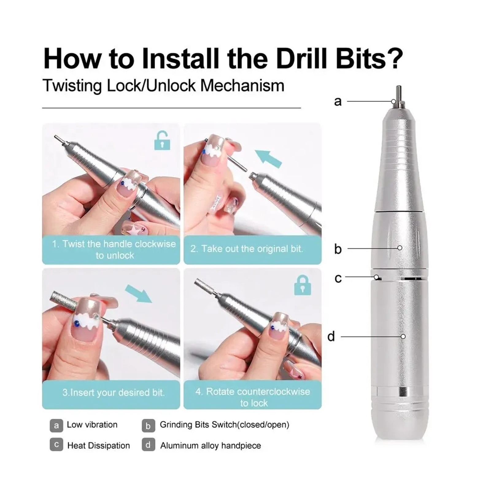 Professional 45000RPM Electric Portable Nail Drill Machine Rechargeable Low Noise Nail Sander File for Manicure Salon Tool
