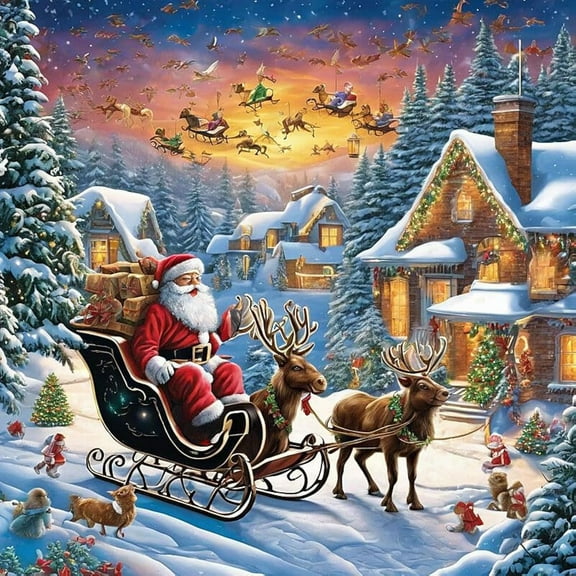 Jigsaw Puzzles for Adults300 Pieces Black Santa Sleigh Wooden Puzzle Environmentally Friendly No Odor Challenging Educational Fun Family Activities Games Toys Gifts for Home Decor