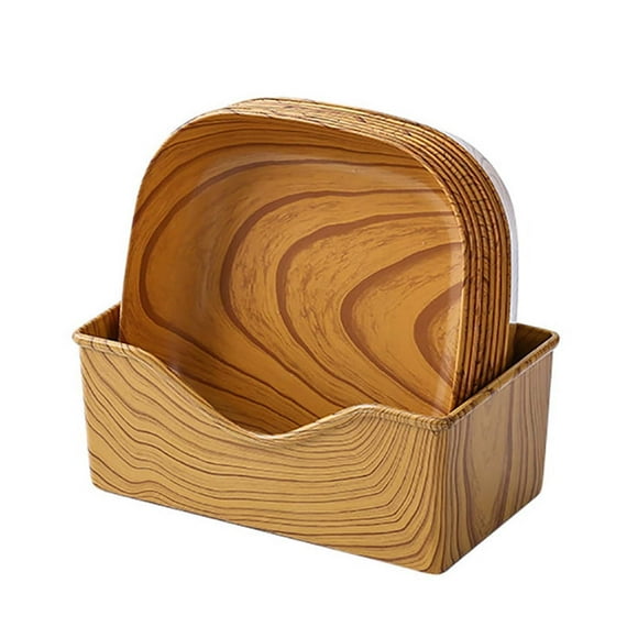 Square Dinner Plate Tray Set With Storage Holder Set Of 8 Wood Grain Square Dish 14CM Square Plates Dinnerware For Wedding Camping Party Cooking Sheets