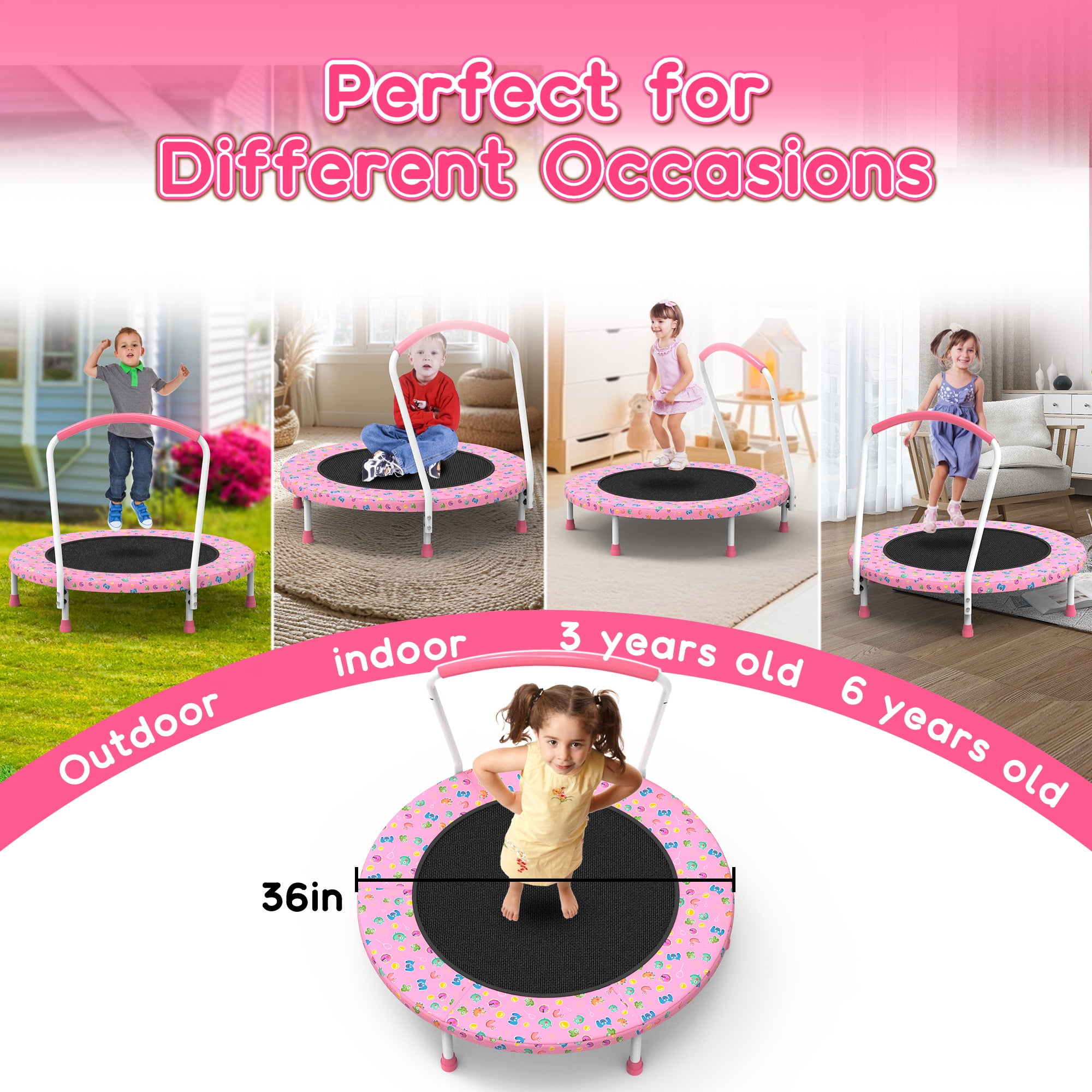 Mersco 36" Trampoline for Kids Indoor Trampoline with Handle for 2+ Years Kids