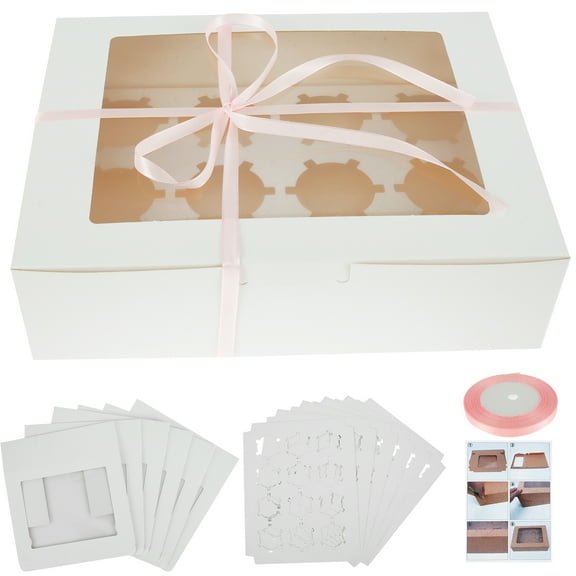 Lzvxtym 6 Pcs Cupcake Box Sturdy White Cupcake Container with 12 Holes Cupcake Carrying Holder Reusable Muffin Carrier Box with Visible Window for Cupcakes Muffins