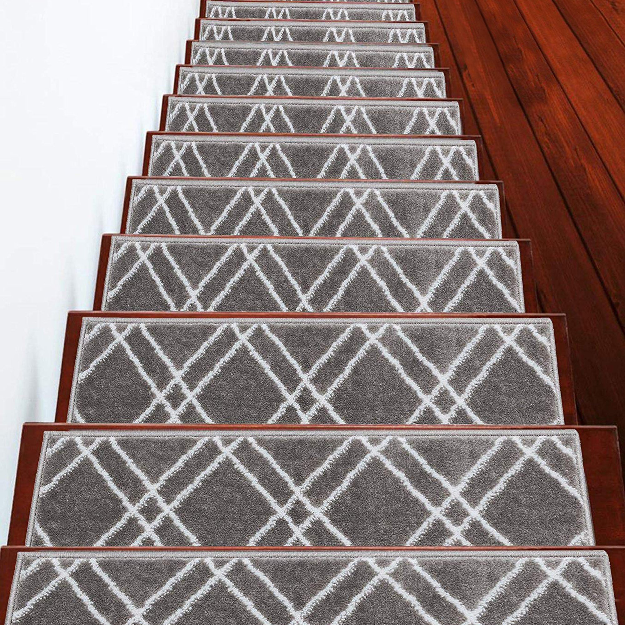 Stair Treads Vintage Collection Contemporary, Cozy, Vibrant and Soft Stair Treads, 9'' x 28'', Gray & White, Pack of 13 [100% Polypropylene] - image 1 of 6