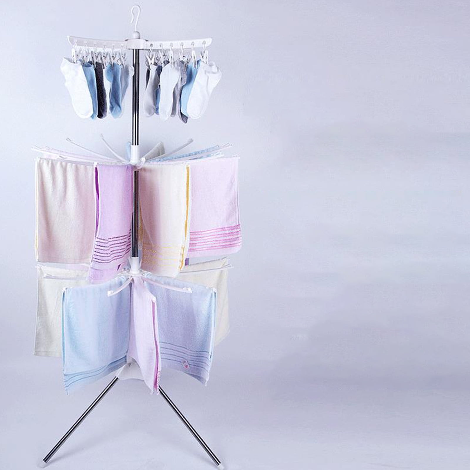 Large Foldable Drying Rack with 24 Clothespins | Stainless Steel Indoor Outdoor Laundry Rack | Space Saving 35.4x70.86 Inch Multi-Purpose Clothes Dryer for Home & Patio