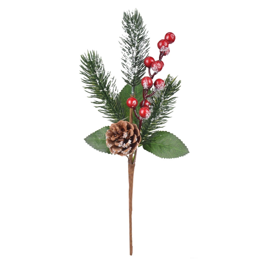 28CM 11 Inch Pine Snowy Artificial Holly Red Berry Pine Cone Picks Pine