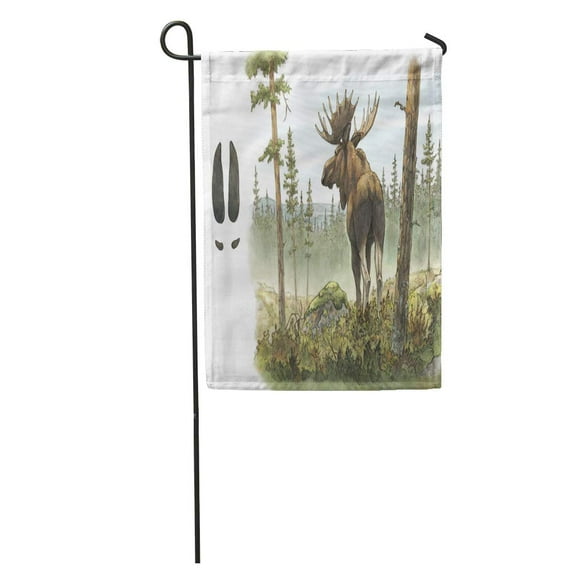 JSDART Adult European Moose Elk Bull Alces in Forest Including Track Garden Flag Decorative Flag House Banner 12x18 inch