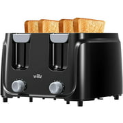 Willz 4-Slice Extra Wide Slot Toaster with Shade Selector, Auto Shut-off and Cancel Functions, Hinged Crumb Tray, Black