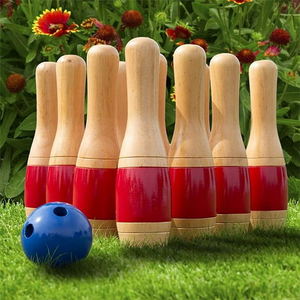 Hey Play M370013 11 in. Wooden Lawn Bowling Set