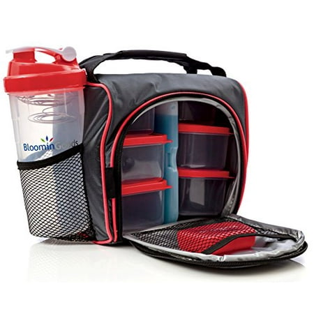 Meal Prep Bag Lunch Box With Leakproof Portion Control Container Set Reusable Ice Pack Shaker Bottle And Vitamin Pocket For Healthy Meals All Day
