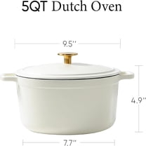Cast Iron Dutch Oven Pot with Lid, Enameled Dutch Oven for Sourdough Bread Baking, Dual Handles, Heavy-Duty Cast Iron Pot, 5QT, White