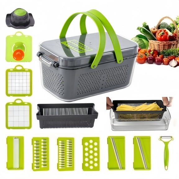 Vegetable Chopper Slicer, Food Veggie Chopper, Cheese Grater, Onion Vegetable Cutter with Container, Dicer, Kitchen Gadgets & Essentials
