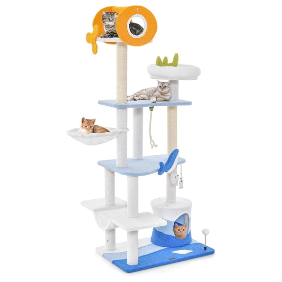 Ocean Cat Tree for Indoor Cats, 66" Multi-Level Tower, Sisal Scratching Posts, Hanging Toys, Large Cats up to 20lbs