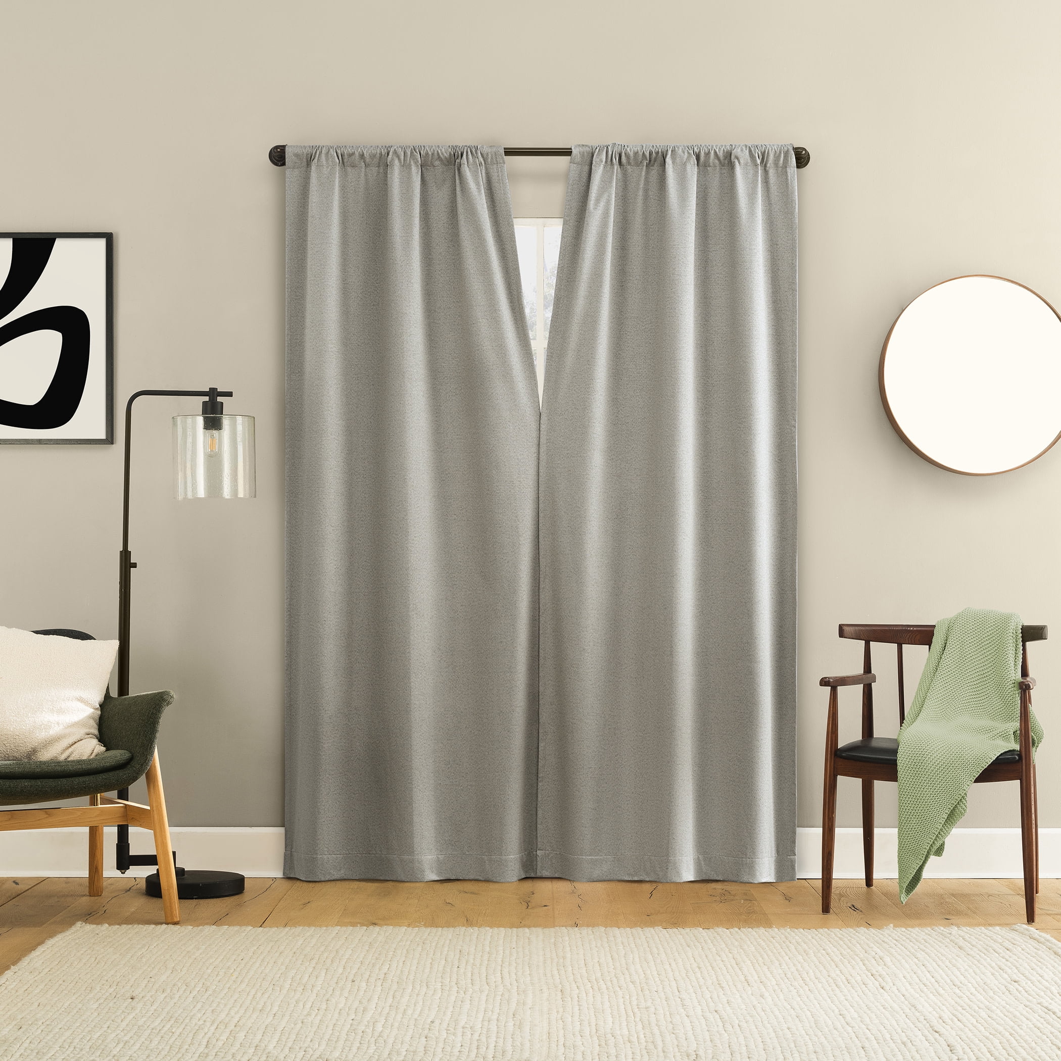 Sun Zero Prescott 2-pack Herringbone Magnetic Closure 100% Blackout Rod Pocket Curtain Panel Pair, 37"W x 84"L, Pearl