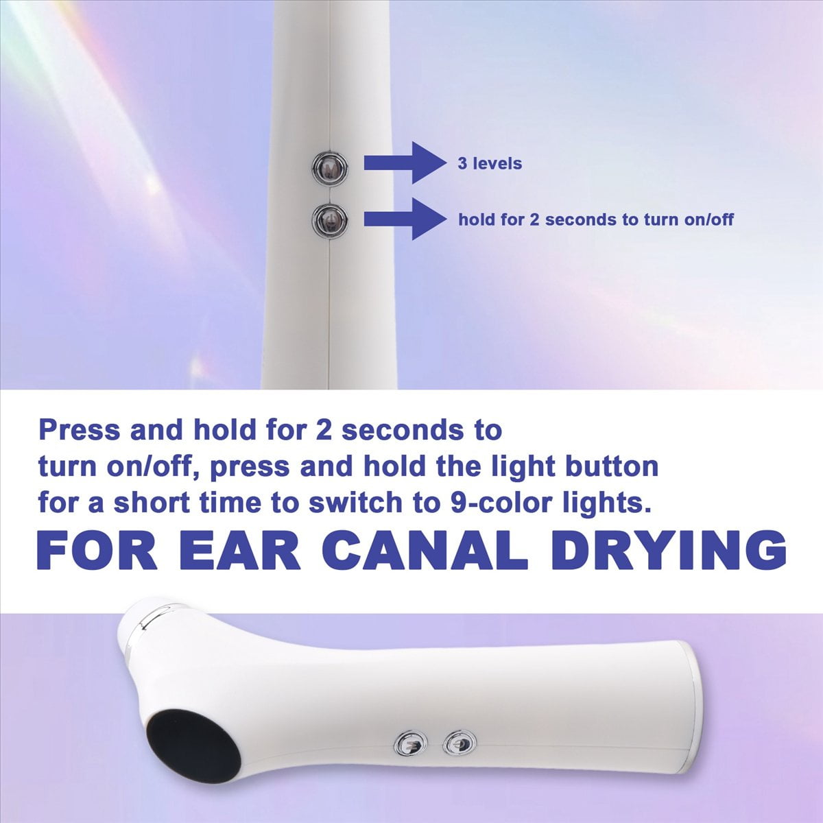 Home Intelligent Constant Temperature Ear Dryer for Ear Canal Drying and Care, 3 Types of Ear Tips