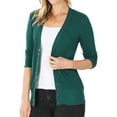 thumbnail image 3 of Zenana Women & Plus Front V-Neck Classic Thin Snap Button Down 3/4 Sleeve Ribbed Knit Cardigan, 3 of 4