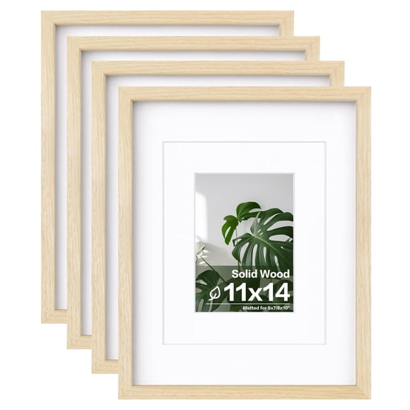 Egofine 11x14 Picture Frames Set of 4, Made of Solid Wood Covered by Plexiglass 5x7 and 8x10 with Mat or 11x14 without Mat, for T