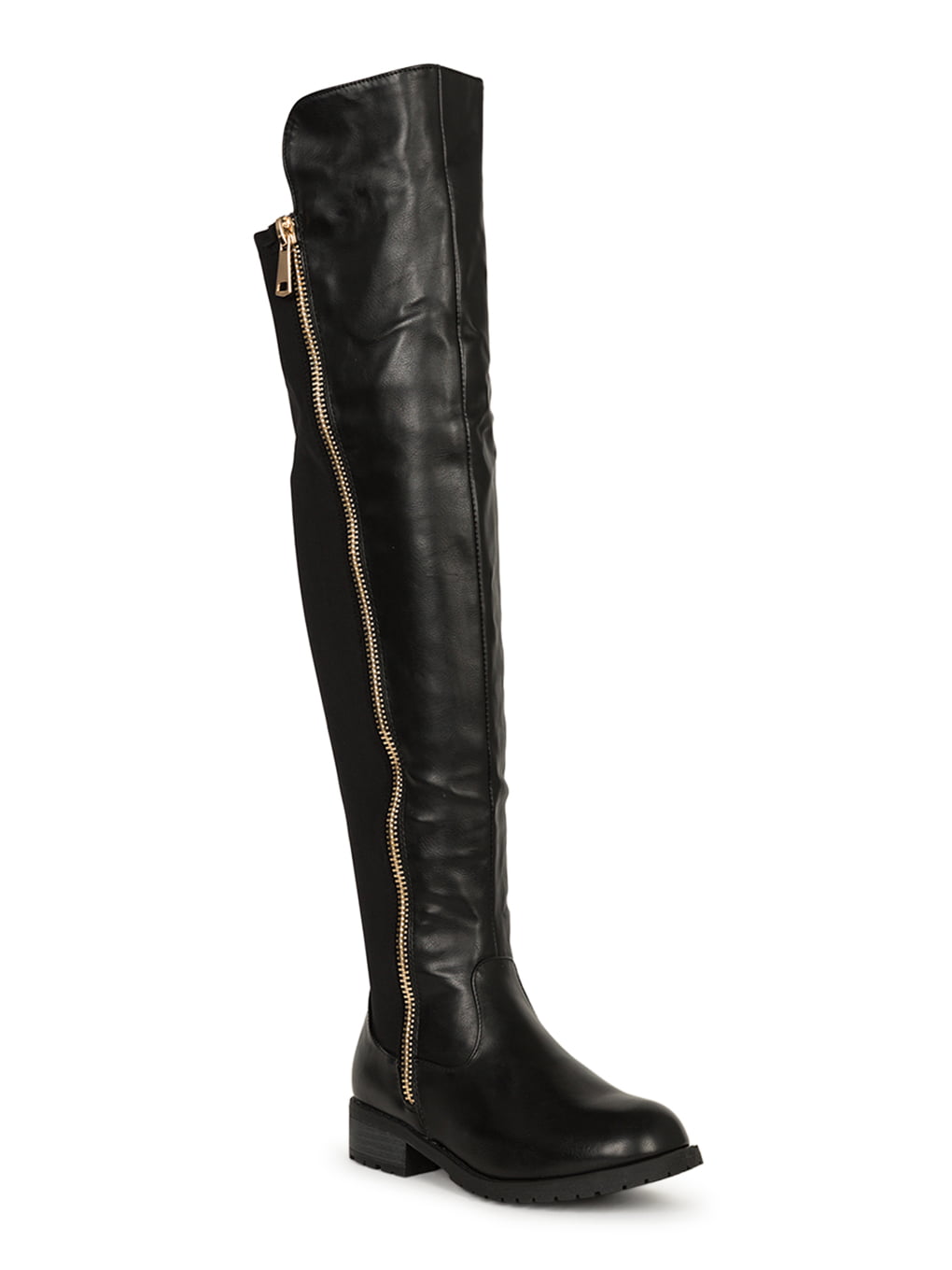Details about   Women Faux Leather Knee Hi Flat Boot Wraparound Buckle Strap Inner Zip 