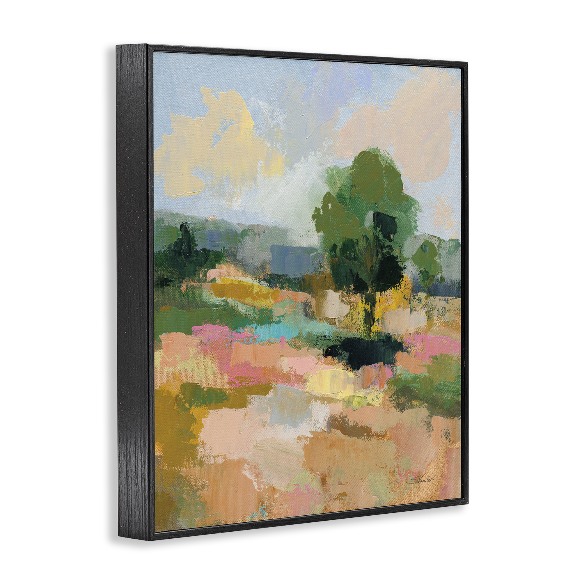 Stupell Industries Lone Tree Abstraction Landscape Painting Black Framed Art Print Wall Art, 11 x 14