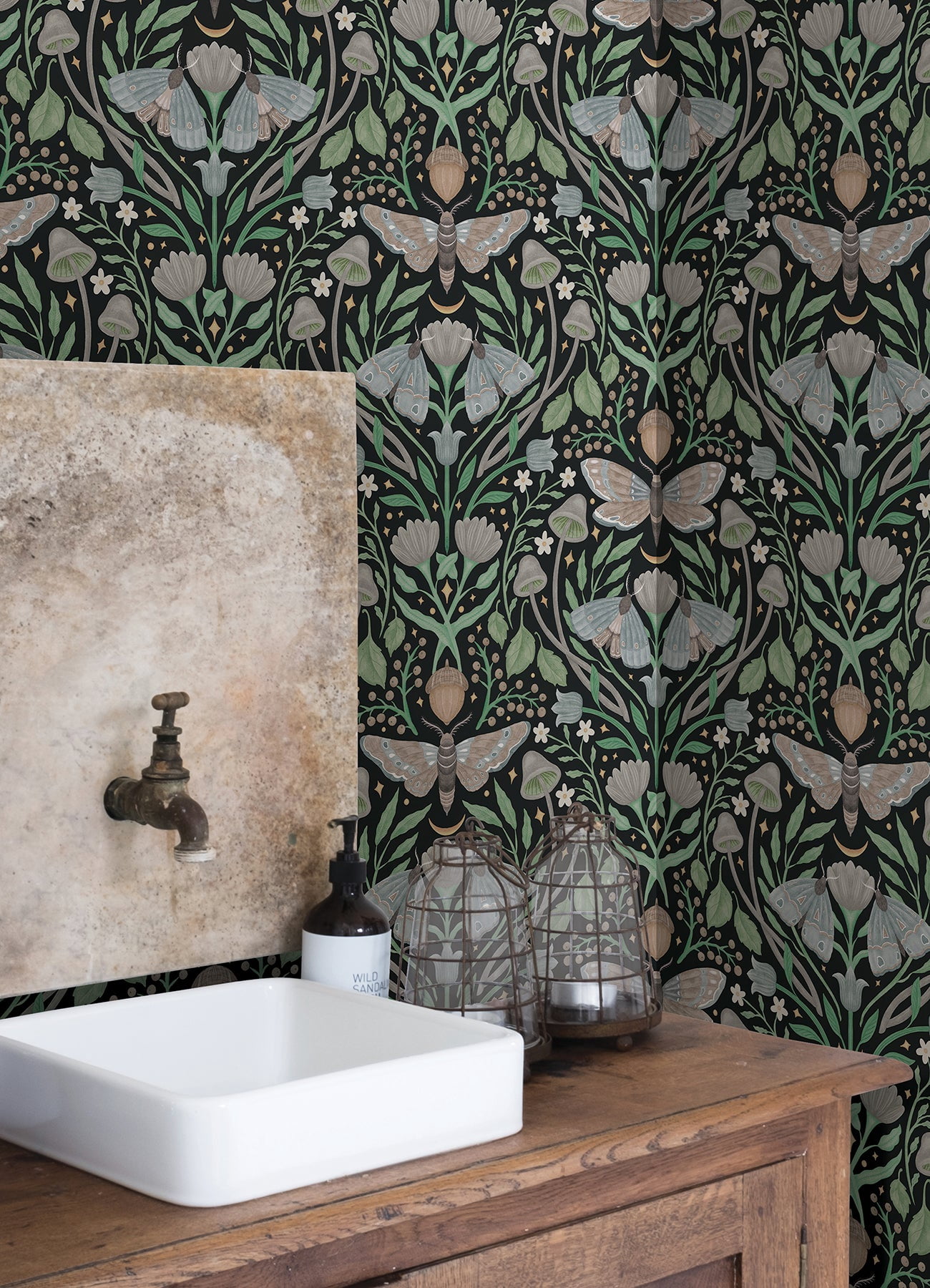 RoomMates Enchanted Forest Damask Black Peel and Stick Wallpaper, 1 roll