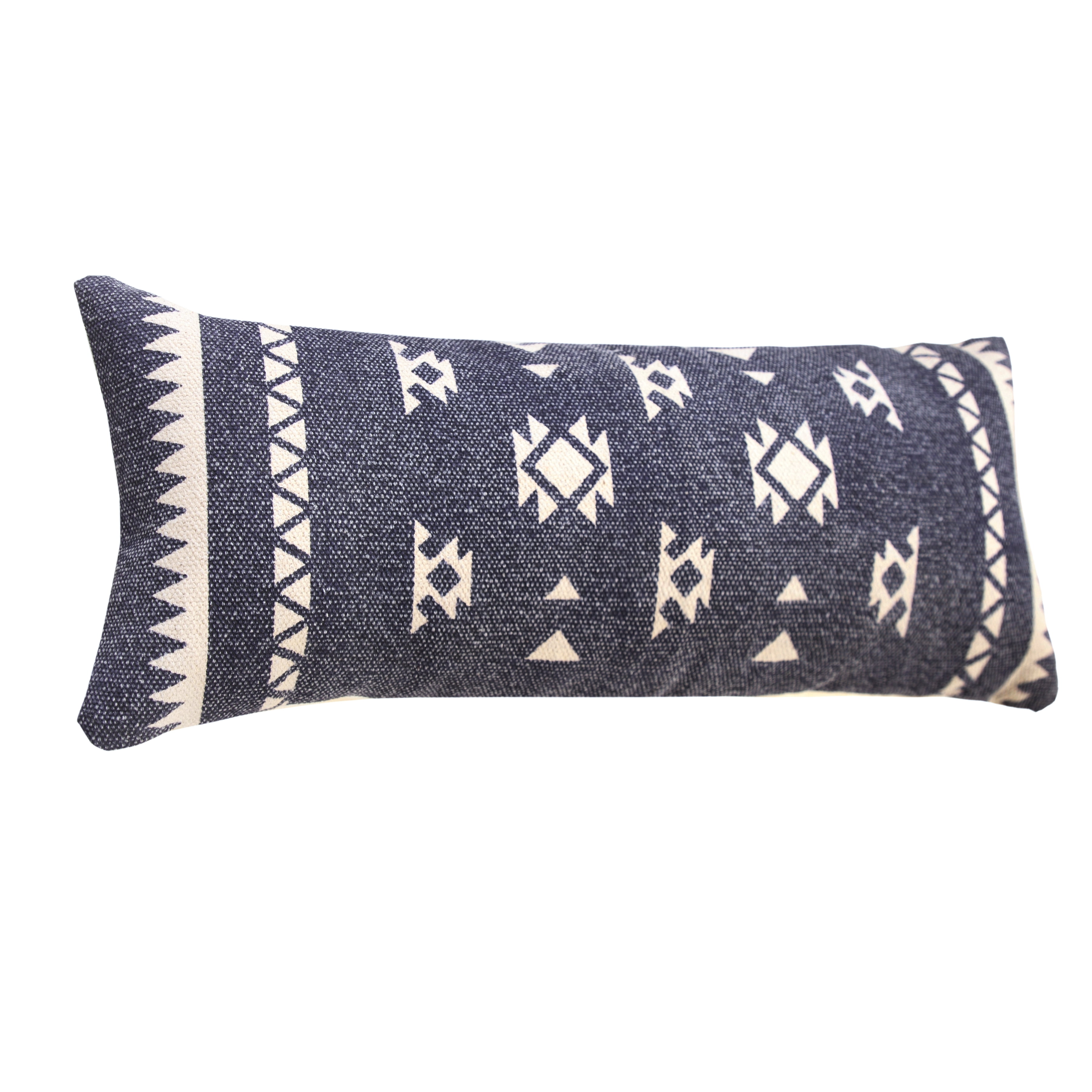 Harlow Hill 14" x 36" Modern, Bohemian, Farmhouse, Rustic, Lodge Blue, Off-White, Multi-color Geometric Cotton Throw Pillow , Zip Closure
