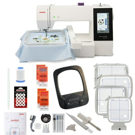 Janome Memory Craft 500E Limited Edition Computerized Embroidery Machine with Hat Hoop Bundle