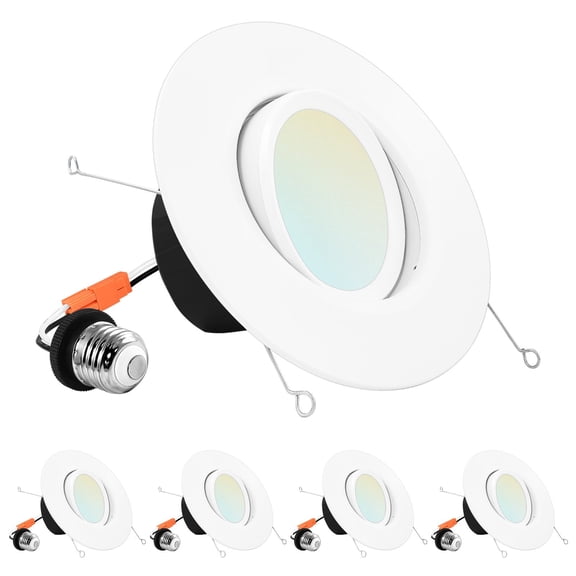 Luxrite 5/6 inch Gimbal LED Recessed Light 11W=90W 5 Color Selectable Dimmable 1100Lumens Wet Rated ETL Listed 4-Pack