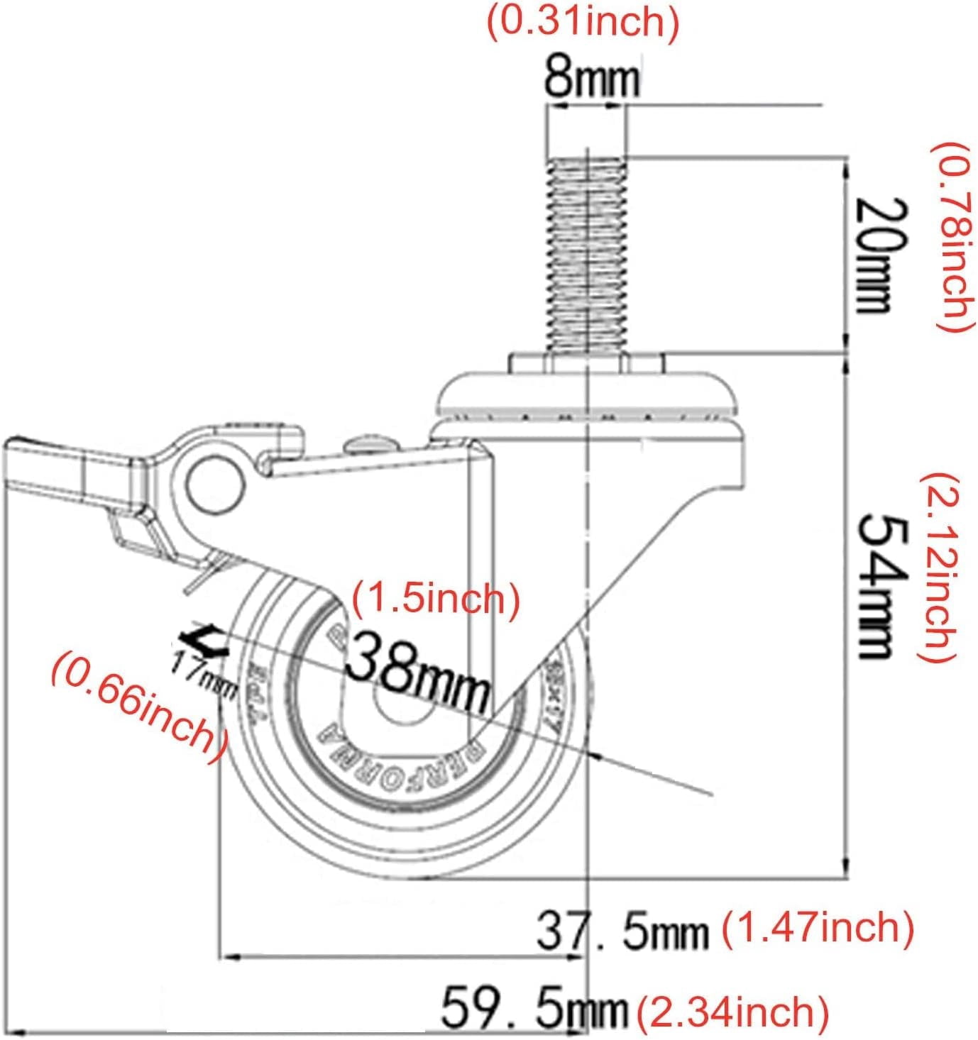 Gamvdout Furniture Casters with Brake 360 Degree Rotating Threaded Stem Caster Wheel M8/M10 for Office Chair Screws Mute I