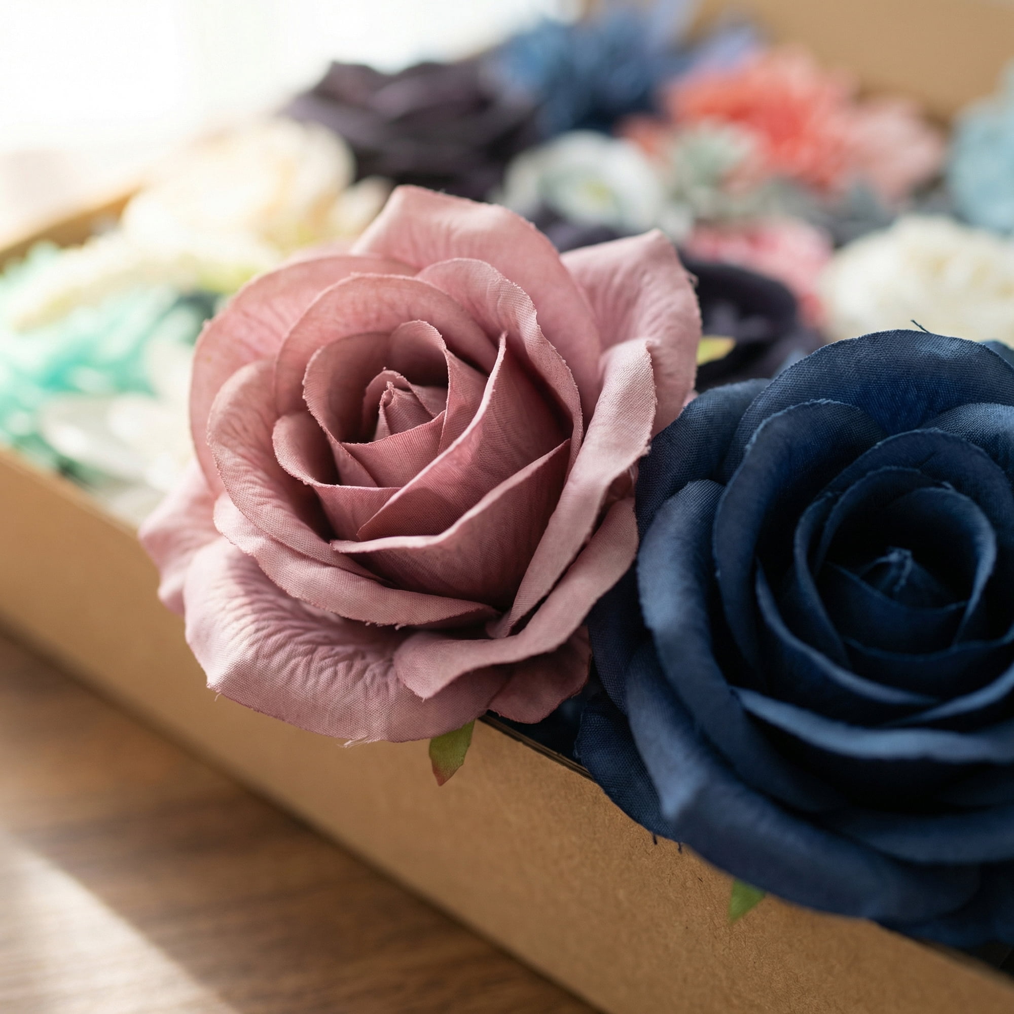 Unique Bargains Artificial Flowers Combo Box Set Blue Tones 9.8"