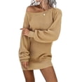 thumbnail image 5 of ZAXARRA Femmes hors Robe Pull Épaule Manches Longues Couleur Unie Robe en Tricot en Vrac Automne Mini Robe, 5 of 5
