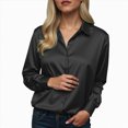 thumbnail image 5 of Towmus Satin Blouses for Women Button Down Shirts Silk Clothes Roll Up Long Sleeve Business Casual Tunic Tops, 5 of 5