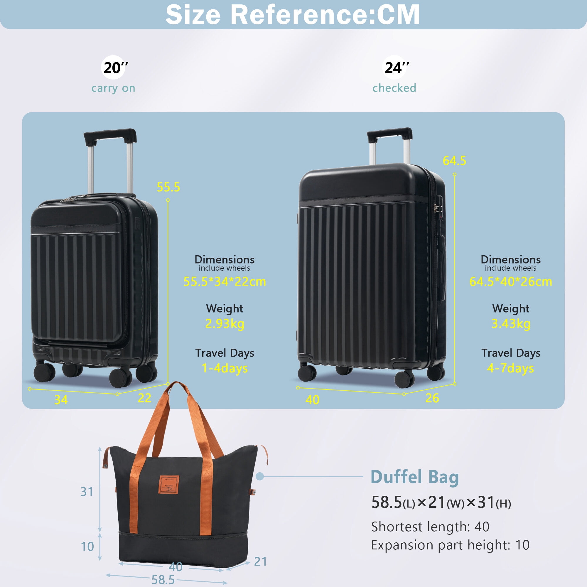 Hard Shell Luggage Front Opening Luggage Set 3 Piece, Hardside Carry on Suitcase with USB Port, Expandable Luggage with Handle Bag Spinner Wheels TSA Lock,Carry On Hard Shell Luggage