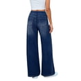 thumbnail image 4 of Women's Casual High Waisted Wide Leg Pants Elastic Waist Walking Pockets Jeans Denim Pant 100% | VerBelle,Dark Blue S, 4 of 7
