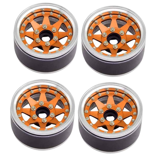 4 llantas para ruedas de oruga RC 1/10 de aleación de aluminio de 1,9" de repuesto profesional y fácil de instalar Naranja