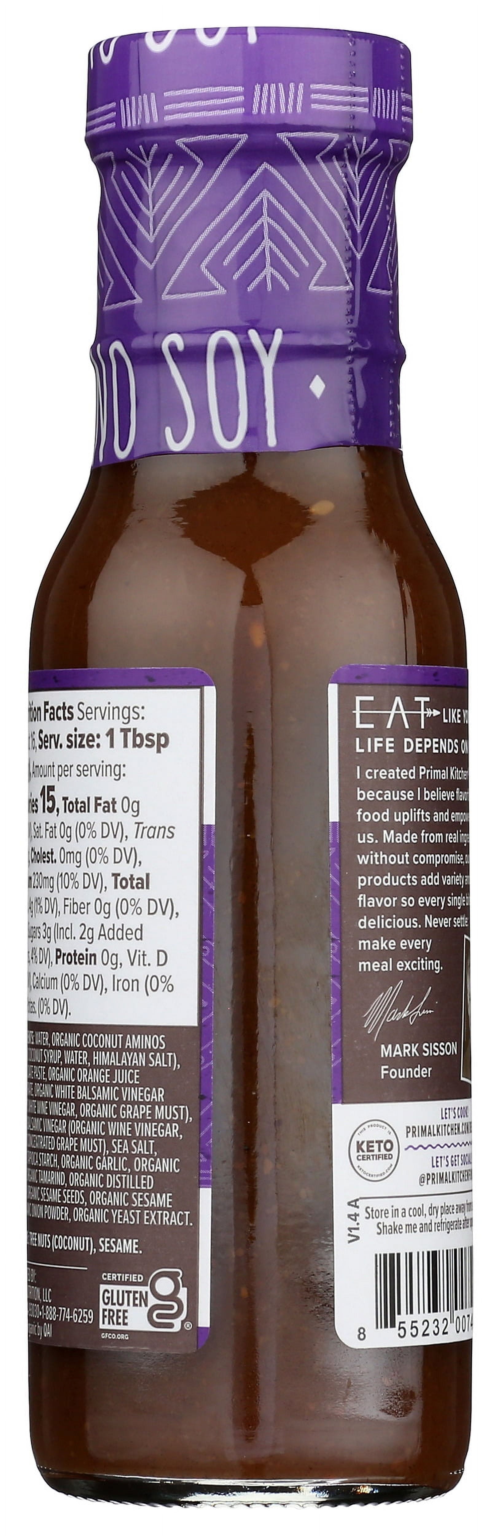 Pack of 6, Primal Kitchen Organic No Soy Teriyaki Sauce & Marinade, 8.5 oz