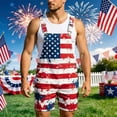 thumbnail image 2 of Bib Overalls for Men Splatter American Flag Print Short Overalls, Patriotic Holiday & Daily Casual Jumpsuit, 5XL, 2 of 4