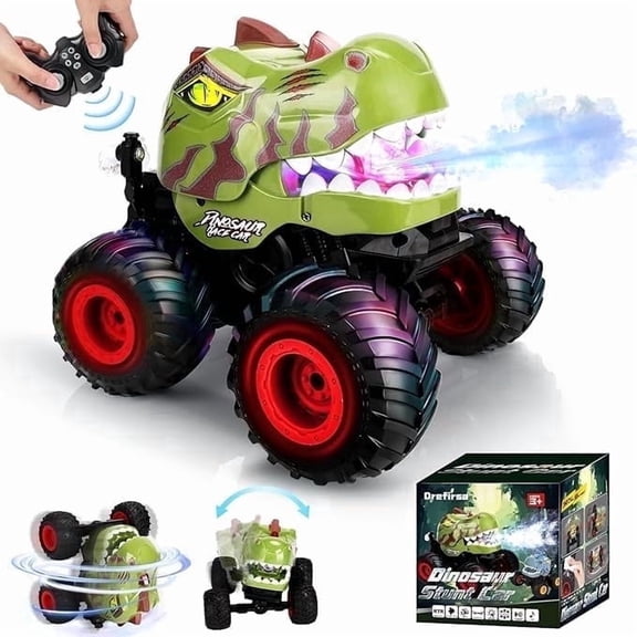 Drefirsa Remote Control Dinosaur Car, Monster Truck Toy for Boys Ages 3-10, Green