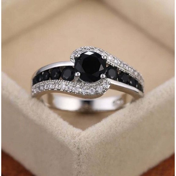14K White Gold Plated 2.50Ct Round Cut Simulated Black Diamond Women's Wedding Ring