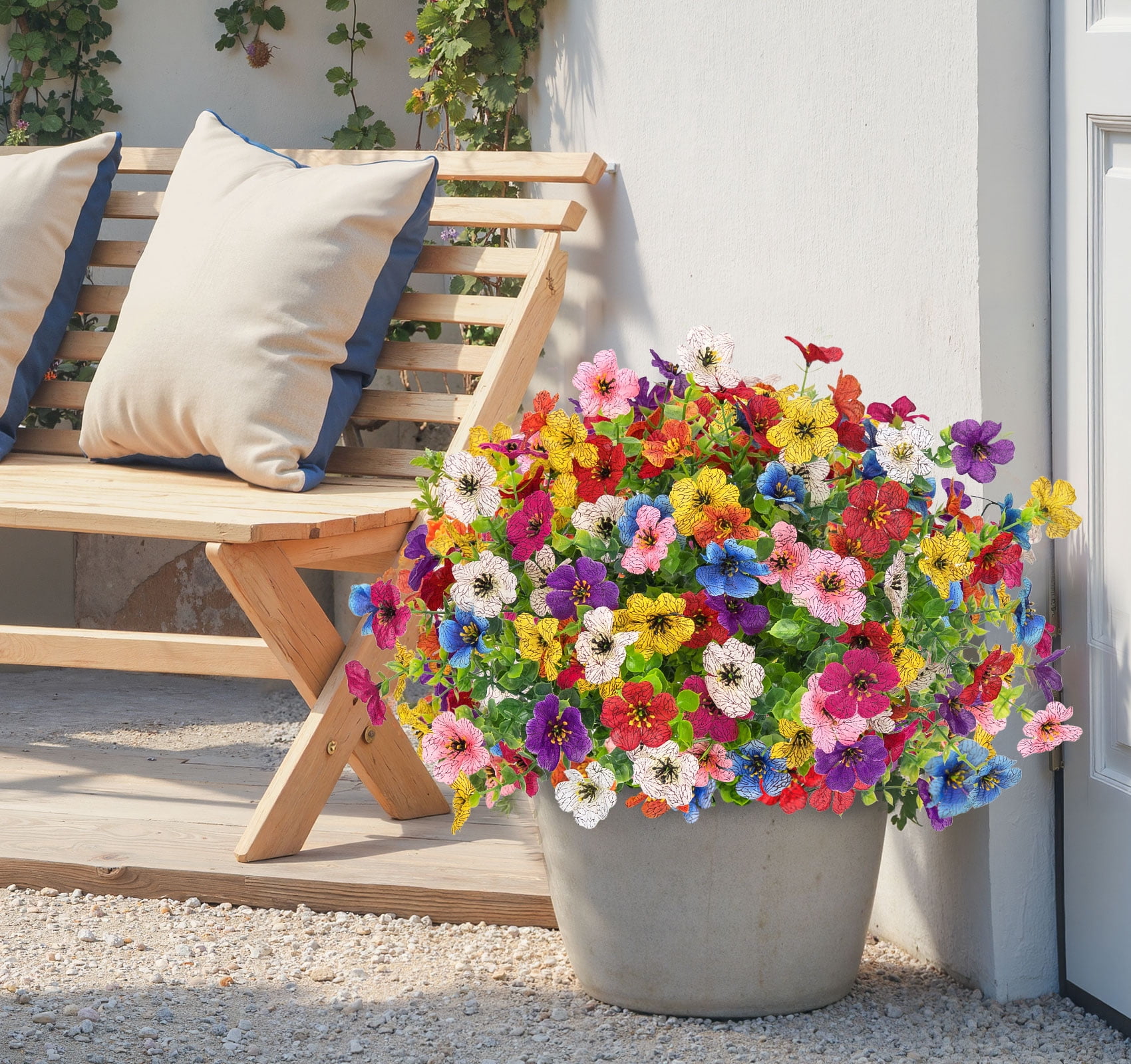 Scidweet Artificial Flowers Outdoors, 16 Bundles Faux Fake Flowers Plant for Home Porch Garden Window Box Summer Decoration, MultiColor