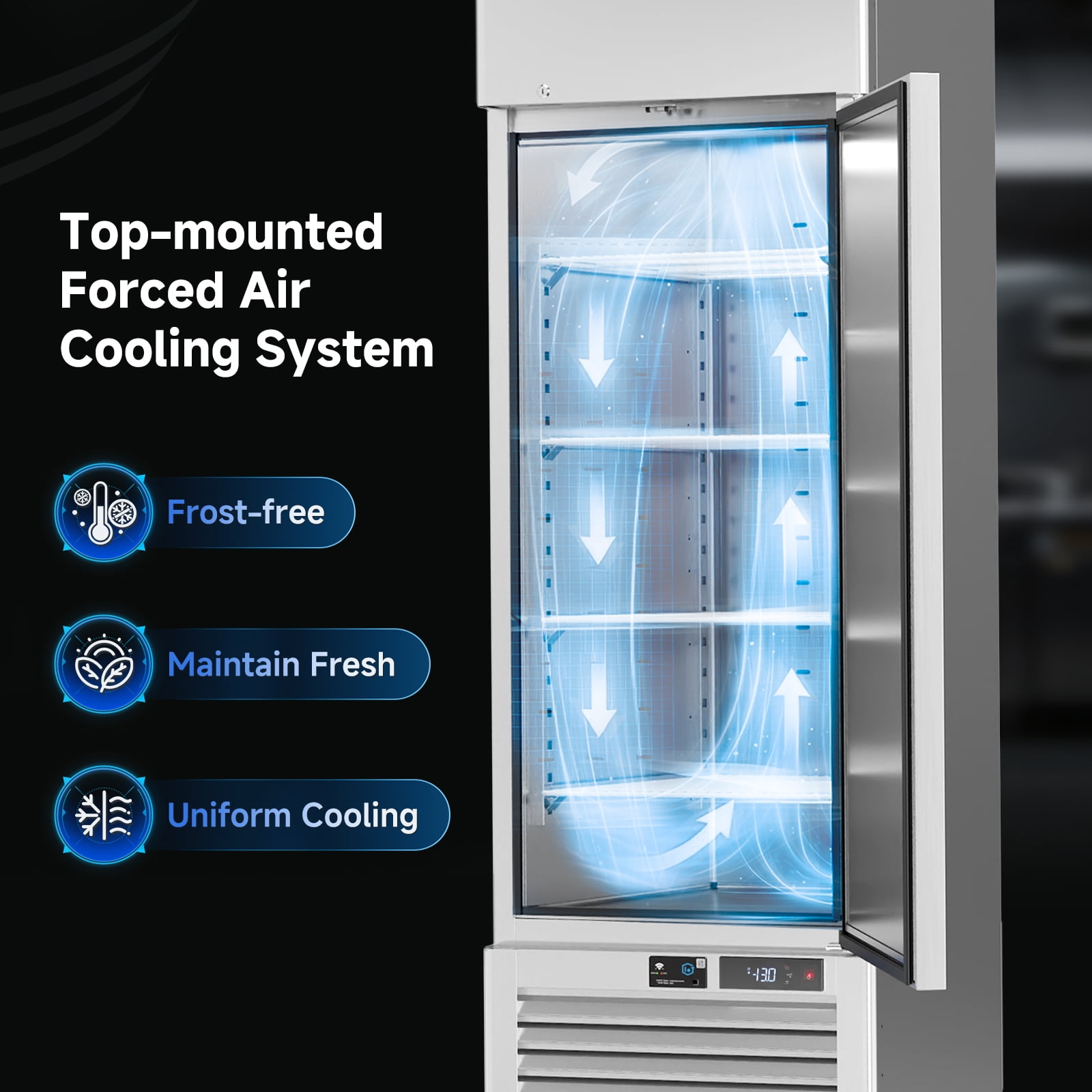VEECOOL 27" WiFi Enabled Commercial Freezer Upright with App Control, 23 cu.ft. Stainless Steel Single Door Reach-in Freezer with 4 Shelves, Right Hinged Door, Auto Defrost, ETL&ETL Sanitation