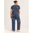 thumbnail image 5 of Joyspun Women's Short Sleeve Sleep Top and Open Leg Pants Pajama Set, 2-Piece, Sizes XS-3X, 5 of 6