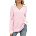 thumbnail image 2 of HLKJKLS Winter Clothing For Women Contrast Collar Long Sleeve Ribbed Lightweight Sweater Casual Fall Slimming Top Pink S-Xxl, 2 of 8
