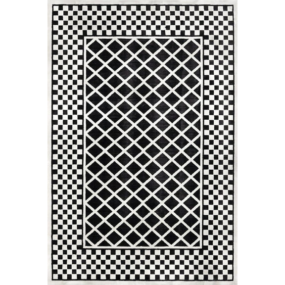 Black Geometric Area Rugs for Living Room Washable Rugs Boho Moroccan Area Rug Soft Neutral Geometric Bohemian Carpet Distressed Indoor Rug for Bedroom Dining Room Office Foldable Nonslip Rug