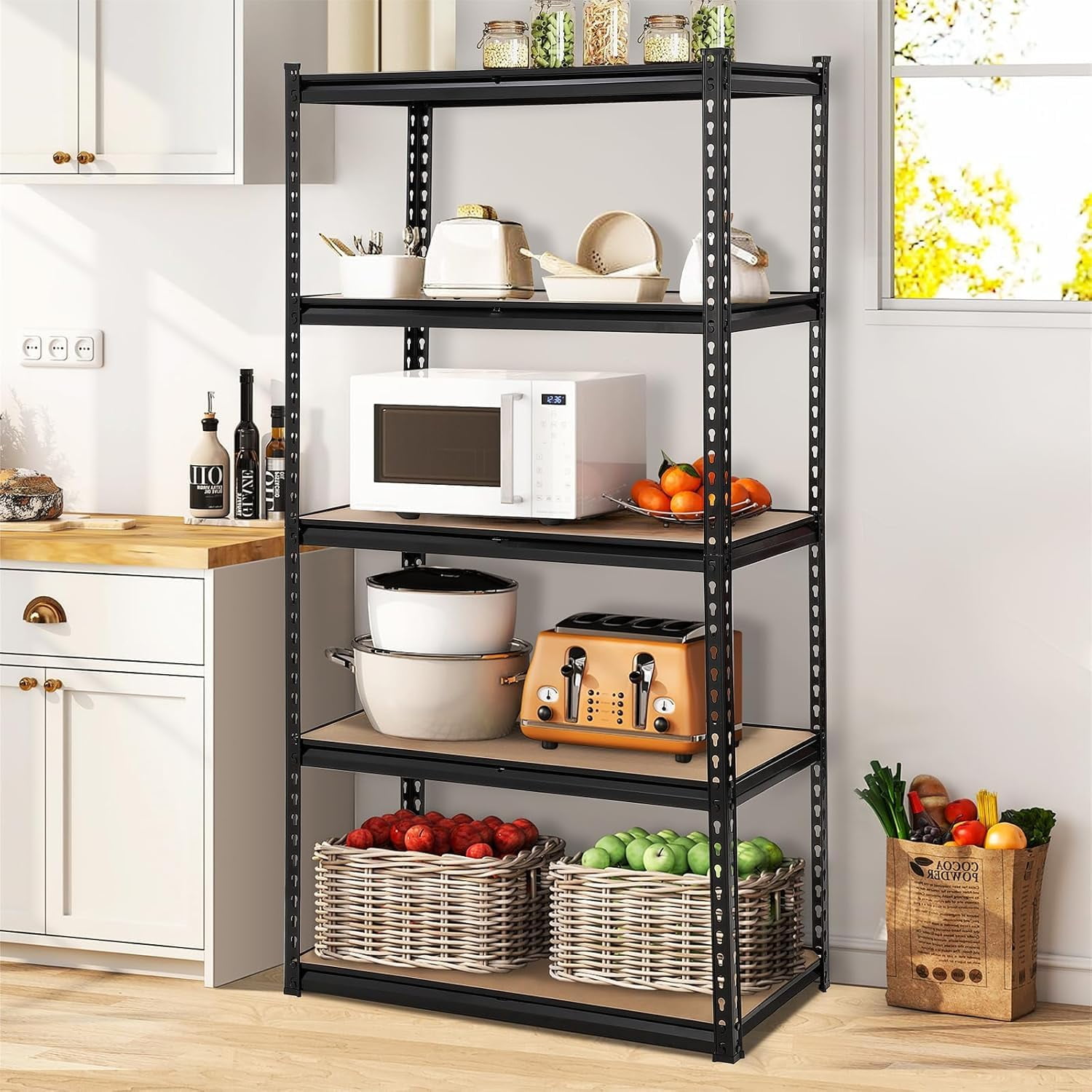 Garvee Garage Shelving, 5-Tier Adjustable Height Metal Utility Shelves for Garage, 72" Garage Storage Shelves Heavy Duty, Industrial Shelving Utility Shelf, Black-Load 3860 Lbs