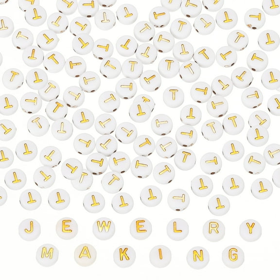 Alphabet Beads, 100 Pcs Gold Letter Beads Acrylic Charms for Craft Friendship Bracelets Jewelry Making, 4x7mm, Letter T