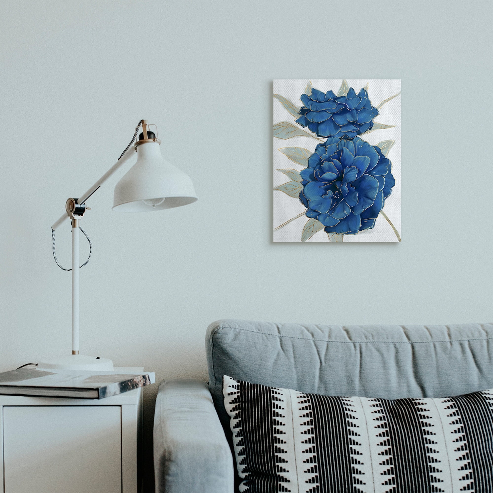 Stupell Industries Bold Blue Carnation Florals Gold Line Detail Canvas Wall Art, 16 x 20, Design by Ziwei Li